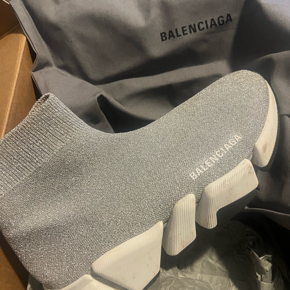 Balenciaga Silver and White Sock Sneakers